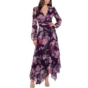 XSCAPE Women's Purple Floral Print Maxi Dress - 12 - Purple